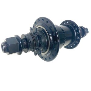 Buje freecoaster Haro negro con detalles técnicos.